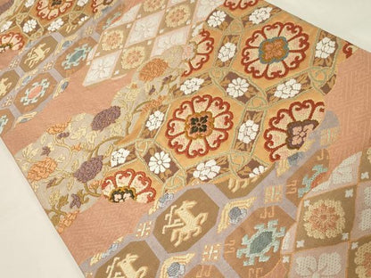 平和屋着物●六通柄袋帯 唐織 唐錦 雲取正倉院文 金糸 正絹 逸品 CAAZ6429dy
