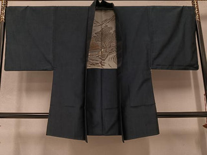 平和屋着物●男性 紬 アンサンブル 色無地 百入茶色 正絹 逸品 AABC3703ph