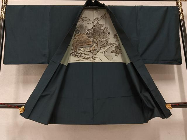 平和屋着物●男性 紬 アンサンブル 色無地 百入茶色 正絹 逸品 AABC3703ph