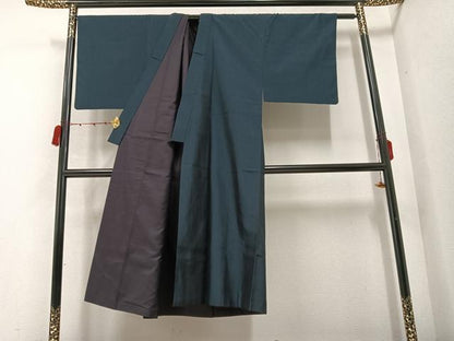 平和屋着物●男性 紬 アンサンブル 色無地 百入茶色 正絹 逸品 AABC3703ph