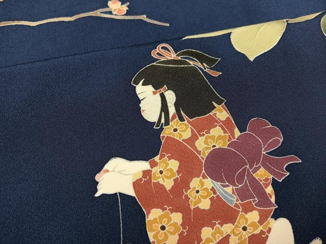 平和屋着物●訪問着　友禅　女人枝花文　正絹　逸品　AABC4478ph