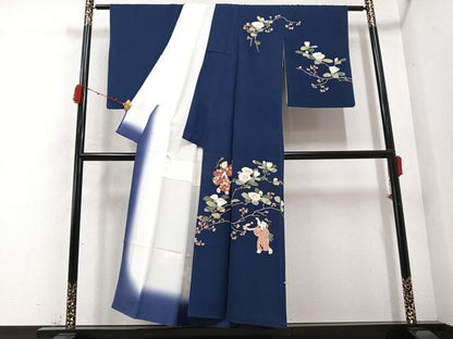 平和屋着物●訪問着　友禅　女人枝花文　正絹　逸品　AABC4478ph