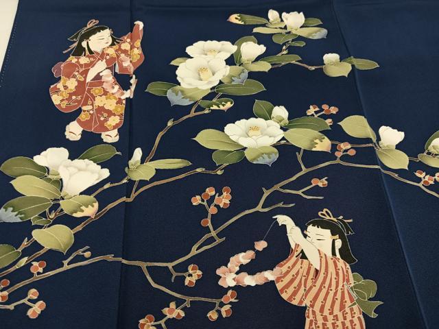 平和屋着物●訪問着　友禅　女人枝花文　正絹　逸品　AABC4478ph