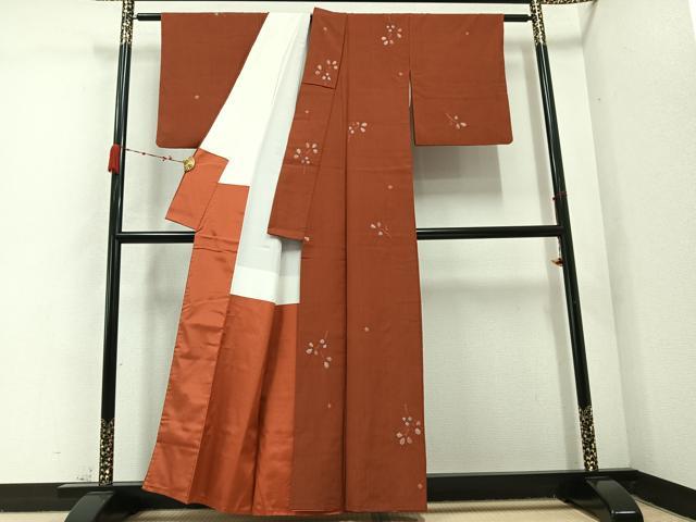 平和屋着物●上質な小紋　紬地　絞り　舞花文　正絹　逸品　AABC4477ph