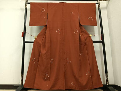 平和屋着物●上質な小紋　紬地　絞り　舞花文　正絹　逸品　AABC4477ph