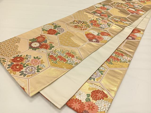 平和屋着物◎六通柄袋帯 唐織 亀甲花文 金銀糸 正絹 逸品 CAAY1165qv