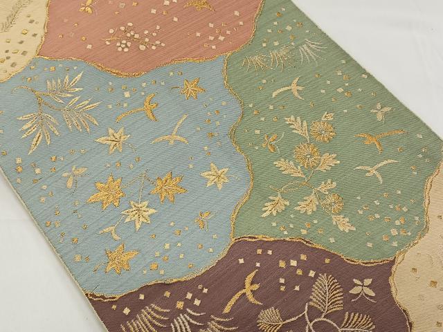 平和屋着物◎全通柄　本袋帯　吉祥花鳥文　金糸　正絹　逸品　CAAY1187qv