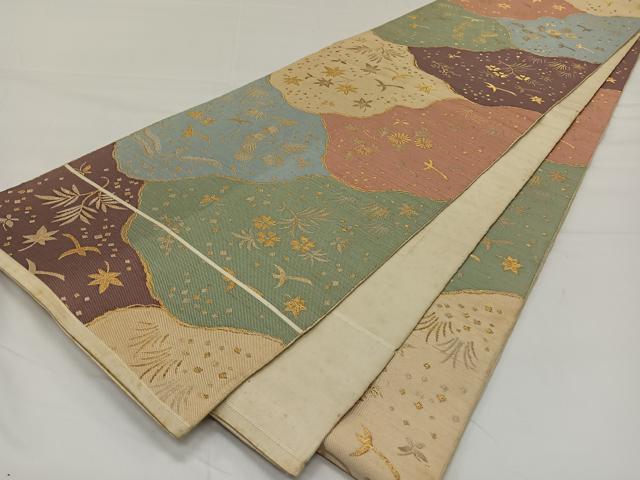 平和屋着物◎全通柄　本袋帯　吉祥花鳥文　金糸　正絹　逸品　CAAY1187qv