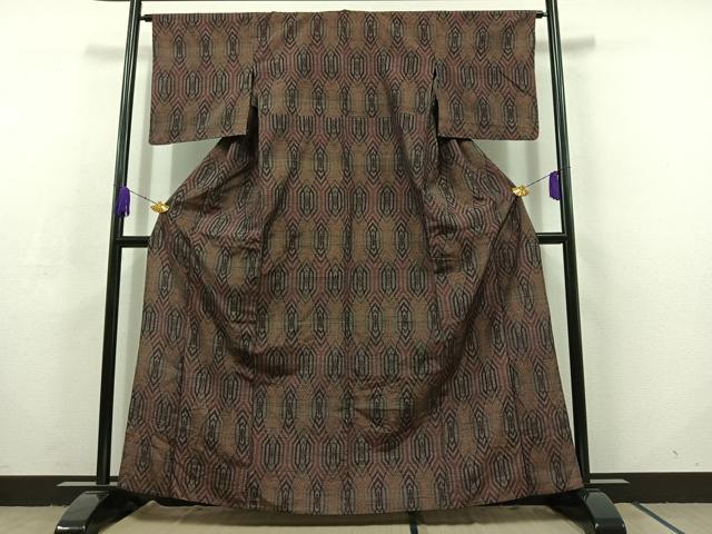 平和屋着物▽上質な紬 単衣 立涌文 正絹 逸品 AABC6773jh