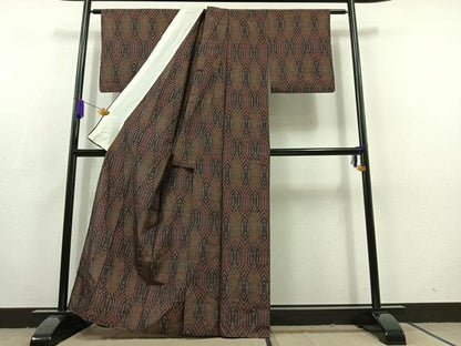 平和屋着物▽上質な紬 単衣 立涌文 正絹 逸品 AABC6773jh