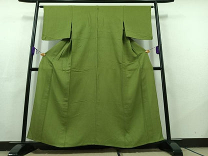 平和屋着物▽上質な色無地　単衣　青丹色　正絹　逸品　AABC6799jh