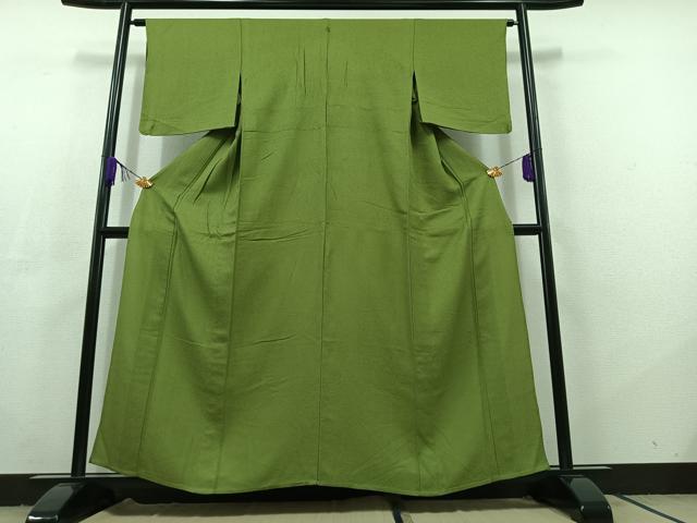 平和屋着物▽上質な色無地　単衣　青丹色　正絹　逸品　AABC6799jh