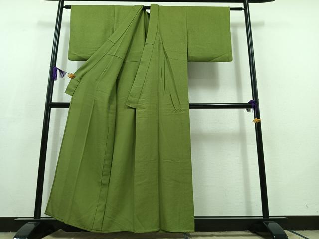 平和屋着物▽上質な色無地　単衣　青丹色　正絹　逸品　AABC6799jh