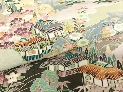 平和屋着物●豪華黒留袖　友禅　作家物　華峰　松竹梅風景文　暈し染め　正絹　逸品　AABC0174zg