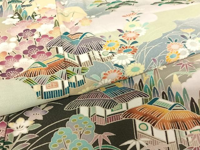 平和屋着物●豪華黒留袖　友禅　作家物　華峰　松竹梅風景文　暈し染め　正絹　逸品　AABC0174zg