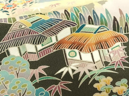平和屋着物●豪華黒留袖　友禅　作家物　華峰　松竹梅風景文　暈し染め　正絹　逸品　AABC0174zg