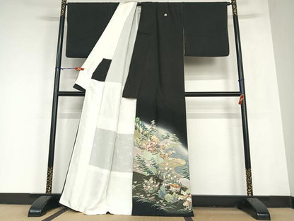 平和屋着物●豪華黒留袖　友禅　作家物　華峰　松竹梅風景文　暈し染め　正絹　逸品　AABC0174zg