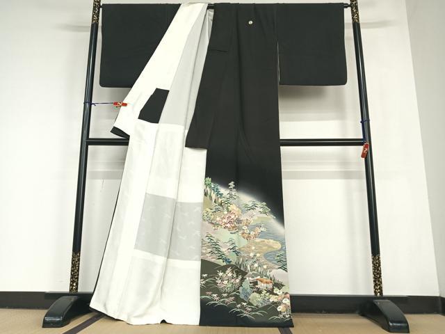 平和屋着物●豪華黒留袖　友禅　作家物　華峰　松竹梅風景文　暈し染め　正絹　逸品　AABC0174zg
