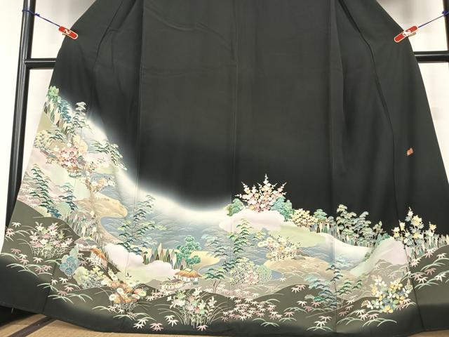 平和屋着物●豪華黒留袖　友禅　作家物　華峰　松竹梅風景文　暈し染め　正絹　逸品　AABC0174zg