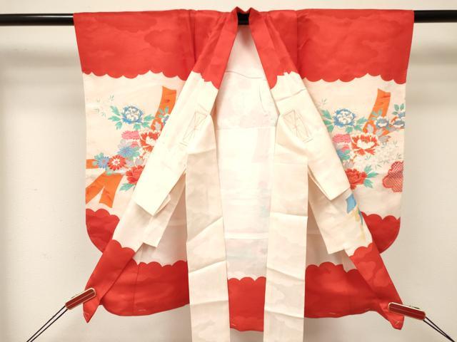 平和屋着物[]七五三　女の子　３歳　祝着　三つ身　駒刺繍　飛鶴花文　金彩　逸品　DAAY3096ma