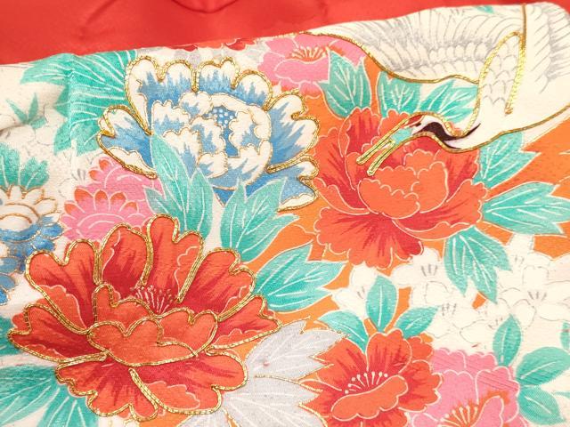 平和屋着物[]七五三　女の子　３歳　祝着　三つ身　駒刺繍　飛鶴花文　金彩　逸品　DAAY3096ma
