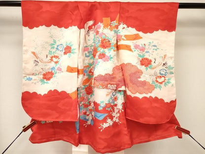 平和屋着物[]七五三　女の子　３歳　祝着　三つ身　駒刺繍　飛鶴花文　金彩　逸品　DAAY3096ma