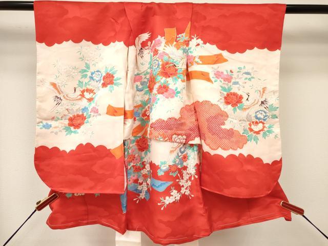 平和屋着物[]七五三　女の子　３歳　祝着　三つ身　駒刺繍　飛鶴花文　金彩　逸品　DAAY3096ma
