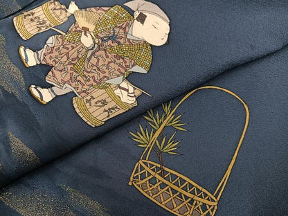 平和屋着物●友禅作家 藤井一乃和 色留袖 手描き 童子 金糸 正絹 逸品 AABC6061ph