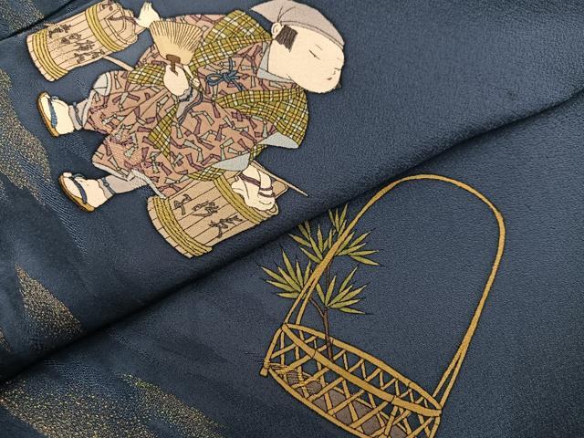 平和屋着物●友禅作家 藤井一乃和 色留袖 手描き 童子 金糸 正絹 逸品 AABC6061ph