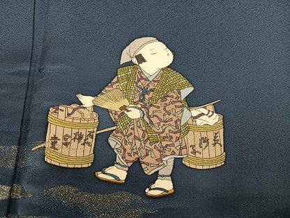 平和屋着物●友禅作家 藤井一乃和 色留袖 手描き 童子 金糸 正絹 逸品 AABC6061ph