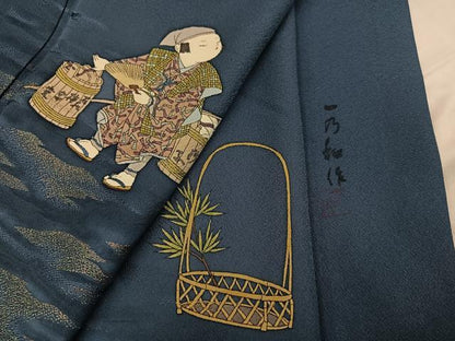 平和屋着物●友禅作家 藤井一乃和 色留袖 手描き 童子 金糸 正絹 逸品 AABC6061ph