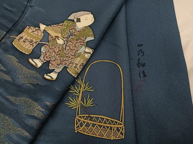 平和屋着物●友禅作家 藤井一乃和 色留袖 手描き 童子 金糸 正絹 逸品 AABC6061ph