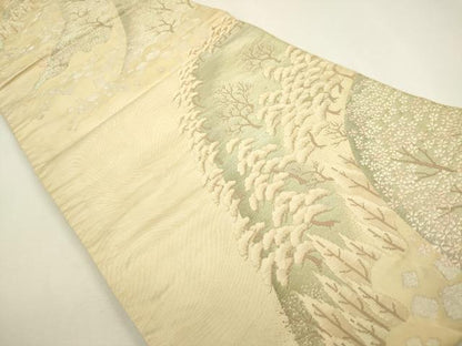 平和屋着物◎六通柄袋帯 樹林桜松文 銀糸 正絹 逸品 DAAY6101ea
