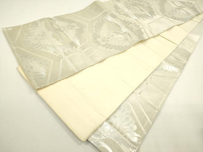 平和屋着物◎六通柄袋帯　双鶴亀甲文　銀糸　正絹　逸品　DAAY6099ea