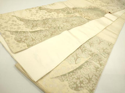 平和屋着物◎六通柄袋帯 樹林桜松文 銀糸 正絹 逸品 DAAY6101ea