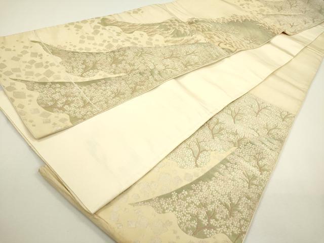 平和屋着物◎六通柄袋帯 樹林桜松文 銀糸 正絹 逸品 DAAY6101ea