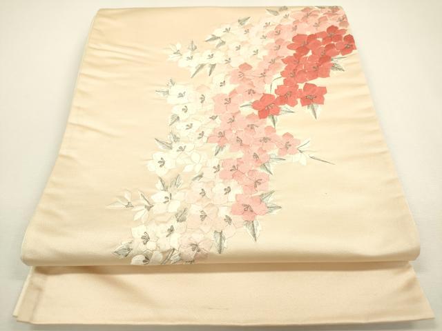 平和屋着物◎太鼓柄袋帯　総刺繍　枝垂れ花文　銀糸　正絹　逸品　DAAY6154ea