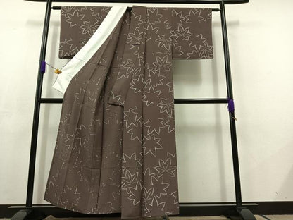 平和屋着物▽上質な小紋　単衣　楓　正絹　逸品　未使用　AABC7491jh