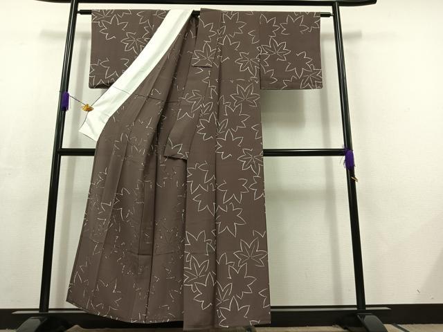 平和屋着物▽上質な小紋　単衣　楓　正絹　逸品　未使用　AABC7491jh