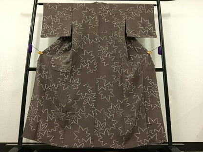 平和屋着物▽上質な小紋　単衣　楓　正絹　逸品　未使用　AABC7491jh