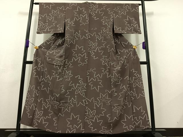 平和屋着物▽上質な小紋　単衣　楓　正絹　逸品　未使用　AABC7491jh