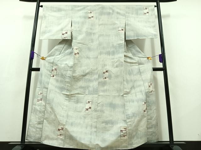 平和屋着物▽上質な紬 単衣 短冊流水文 正絹 逸品 AABC7506jh