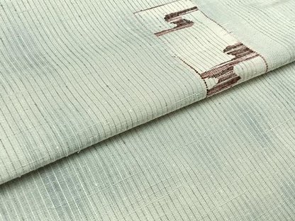 平和屋着物▽上質な紬 単衣 短冊流水文 正絹 逸品 AABC7506jh
