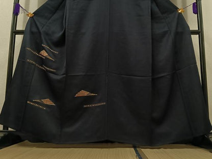 平和屋着物▽訪問着 単衣 駒刺繍 舞扇文 金糸 正絹 逸品 AABC7514jh