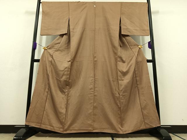 平和屋着物▽お召　単衣　白茶色　正絹　逸品　AABC8682jh