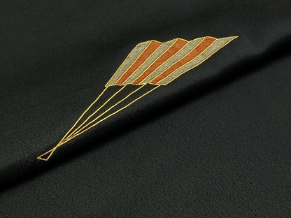 平和屋着物▽訪問着 単衣 駒刺繍 舞扇文 金糸 正絹 逸品 AABC7514jh