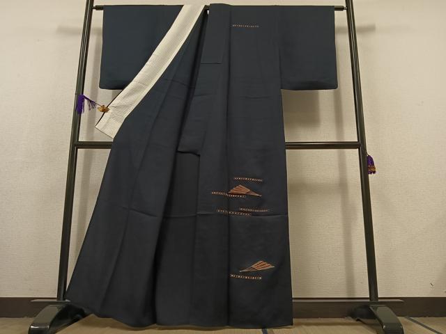 平和屋着物▽訪問着 単衣 駒刺繍 舞扇文 金糸 正絹 逸品 AABC7514jh