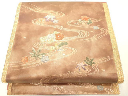 平和屋着物◎太鼓柄袋帯　唐織　流水花文　金糸　正絹　逸品　DAAY8583cd