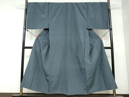 平和屋着物●男性　髭紬　アンサンブル　長羽織　藍鼠色　キングサイズ　正絹　逸品　DAAY5424ud