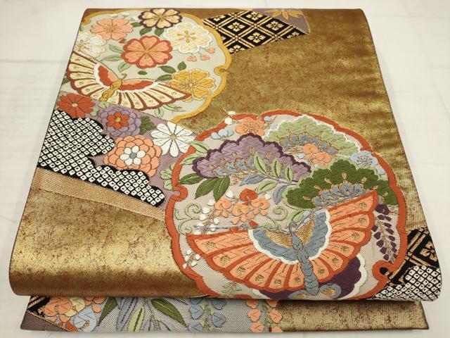 平和屋着物▼六通柄袋帯　唐織　慶祥典雅文　黒地　金糸　引箔　正絹　逸品　AABC6279wj